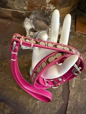 Coach Vintage Signature C  Leather Dog Leash Pink New